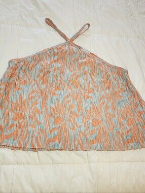 Zara women's sz L loose fit cross tank top aqua and coral floral VACATION CUTE